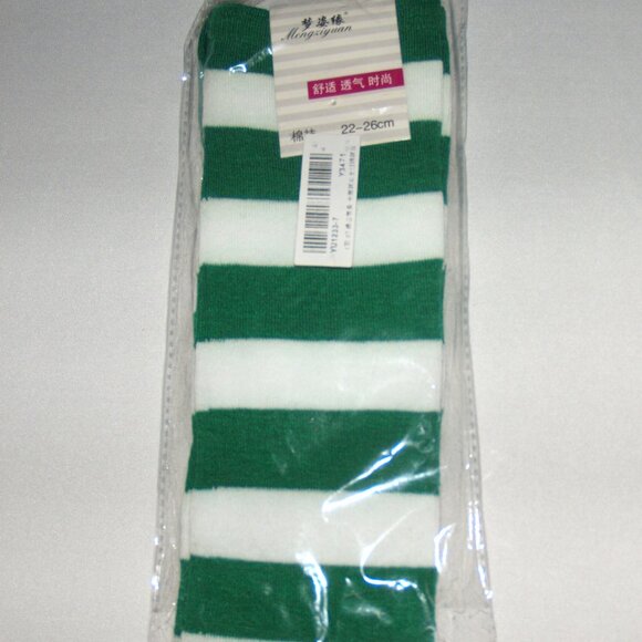 Women Striped Socks Green and White Thigh High New Over the Knee Warm Socks - Picture 4 of 4